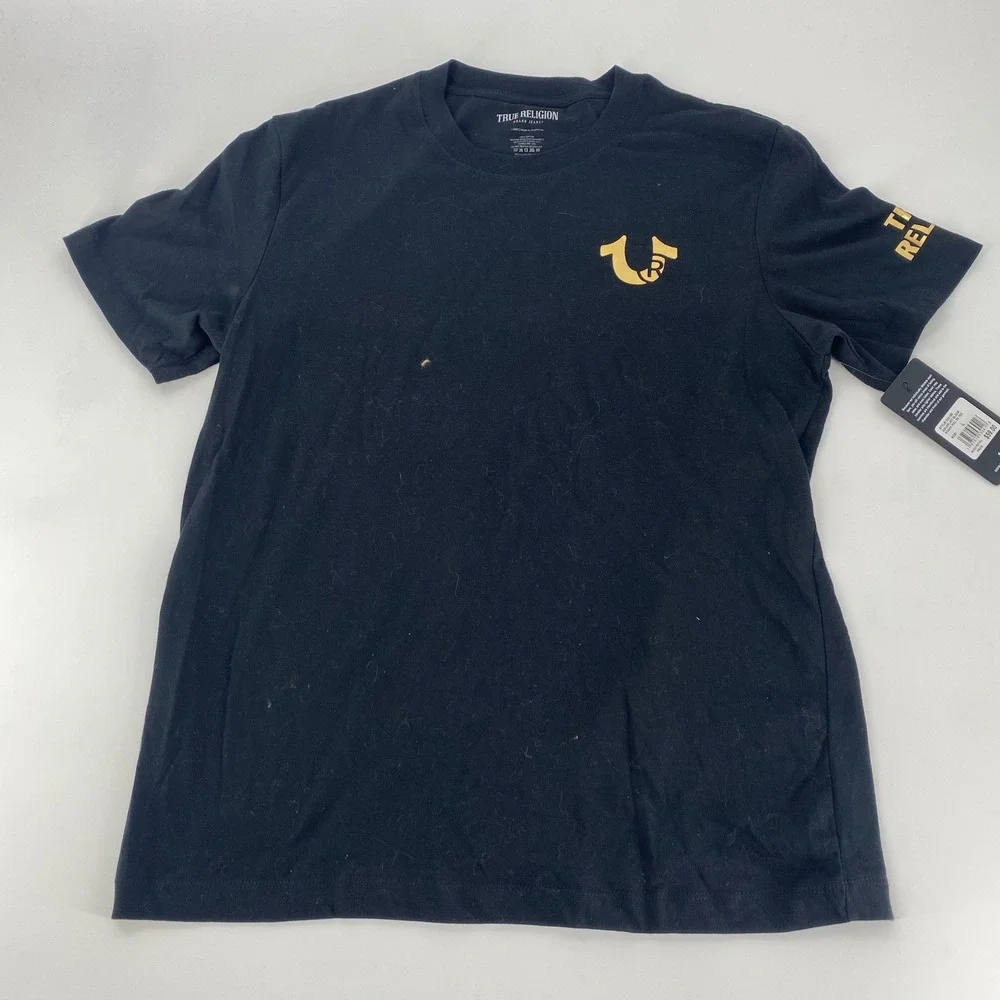 TRUE‎ RELIGION Men Black Graphic Logo T Shirt Large Made in Guatemala Cotton